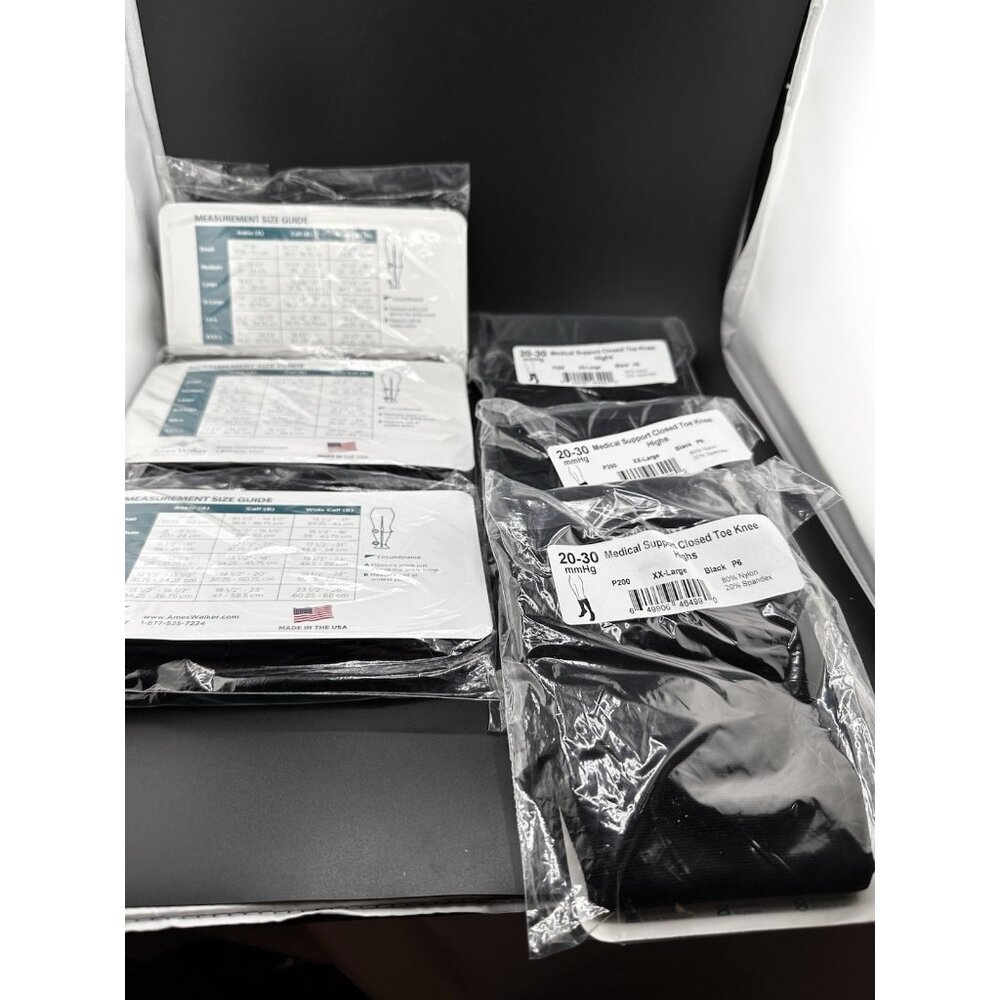 6 Packs Ames Walker 20-30mmHg Compression Stockings Knee High Closed Toe XXL NEW